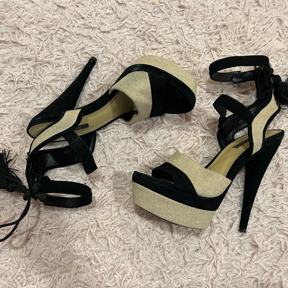 Rachel Zoe Black and Cream Platform Heels